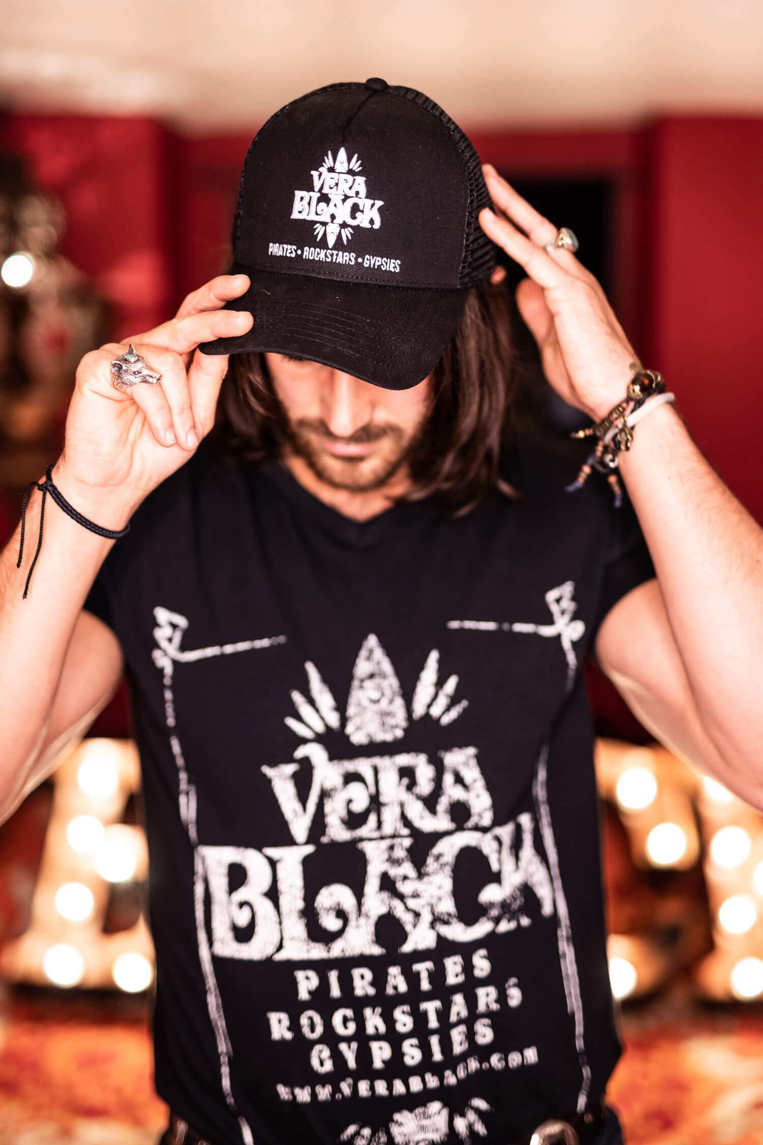 The Vera Black Trucker Cap - black cap with logo, adjustable trucker cap