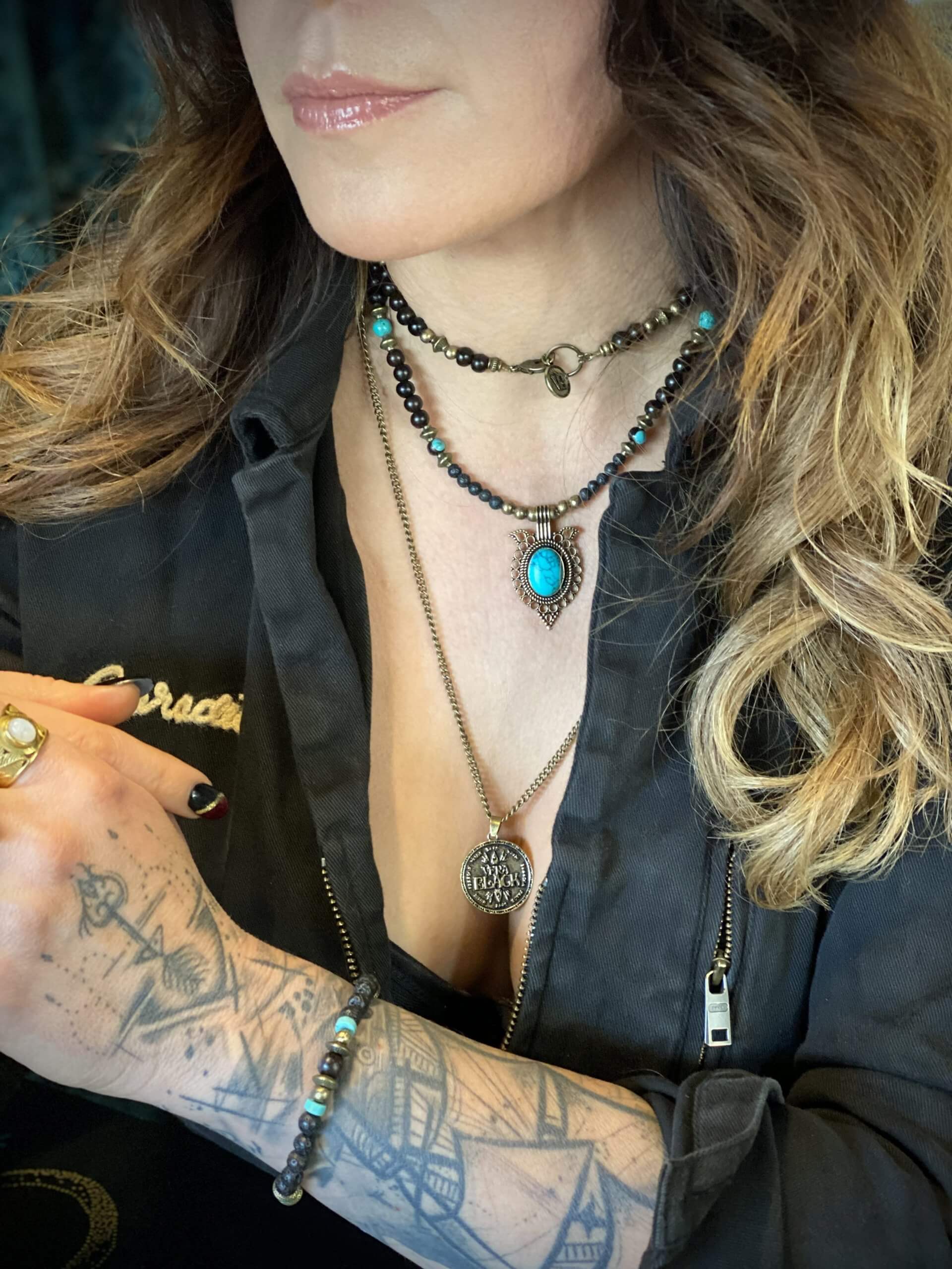 The Amazon Beaded Necklace & Bracelet Set - ebony wood turquoise beaded tribal bohemian rock n roll shamanic pirate jewellery set