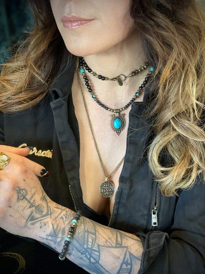 The Amazon Beaded Necklace & Bracelet Set - ebony wood turquoise beaded tribal bohemian rock n roll shamanic pirate jewellery set