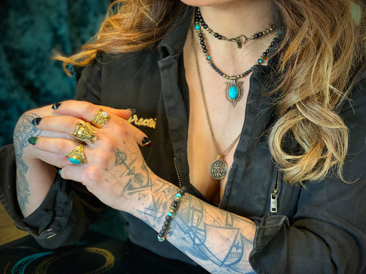 The Amazon Beaded Necklace & Bracelet Set - ebony wood turquoise beaded tribal bohemian rock n roll shamanic pirate jewellery set