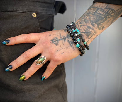 The Navajo Bracelet Stack - layered unisex blue black and silver bracelet set, rock n roll style bracelet stack, blue howlite