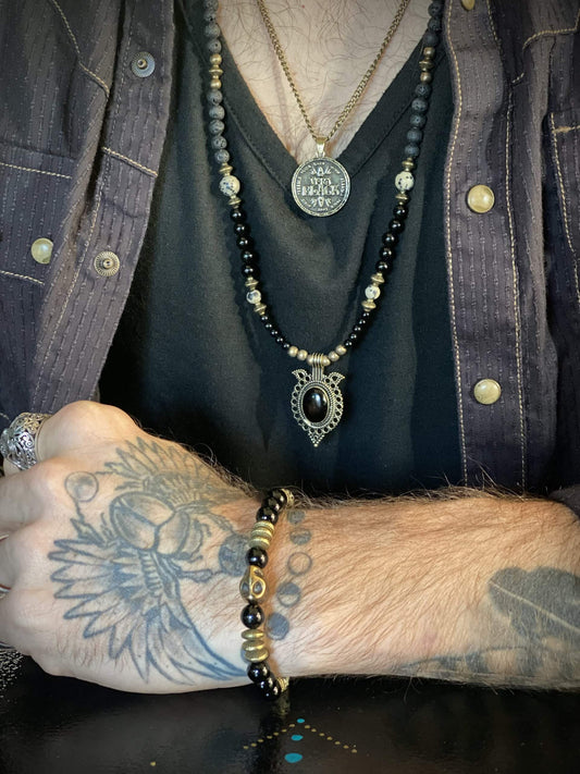 The Rapture Beaded Necklace and Bracelet Set - ebony wood black onyx beaded tribal bohemian rock n roll shamanic pirate jewellery set