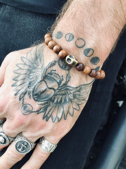 The Madre Skull Bracelet - Rock n Roll Pirate Tribal Style Unisex For Men And Women Brown and Bronze Day Of The Dead Skull