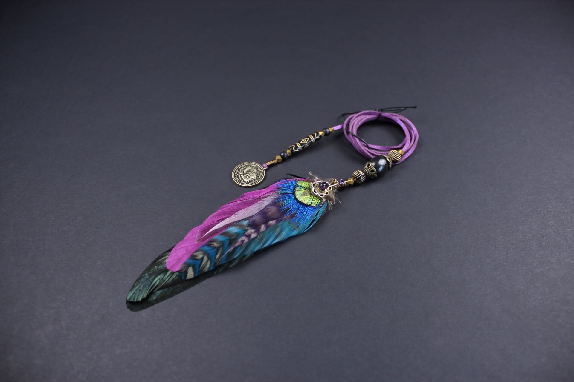 Bohemia Amethyst Feather Hair Braider