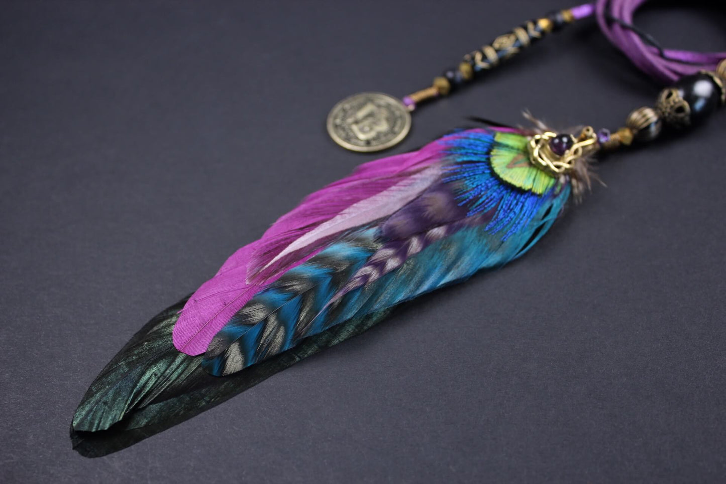 Bohemia Amethyst Feather Hair Braider