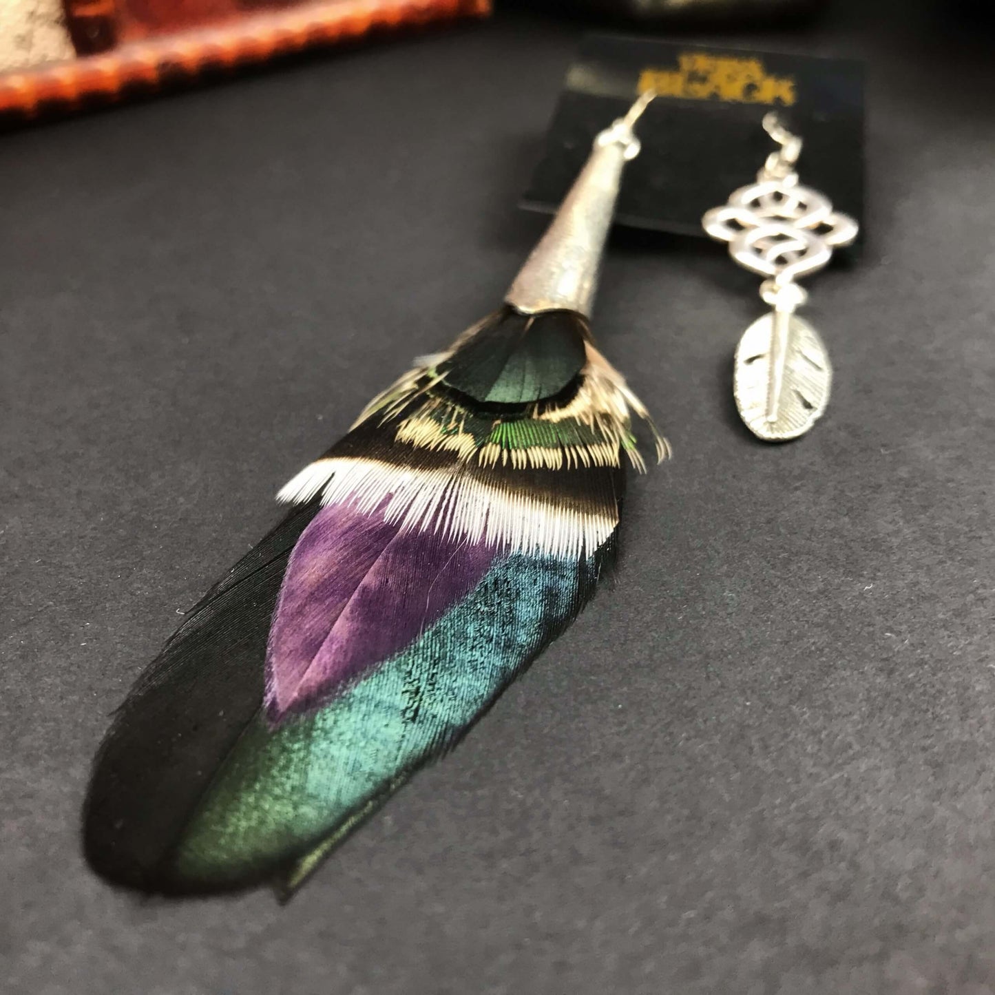 Purple Moon Feather Earrings