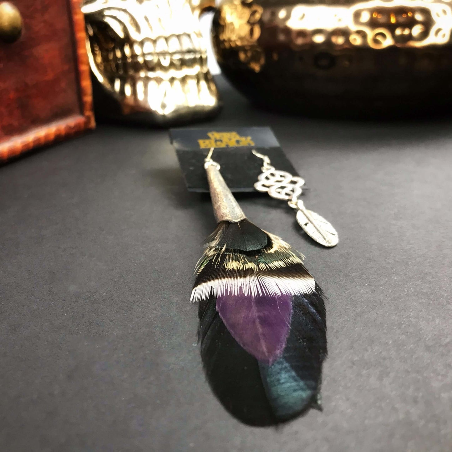 Purple Moon Feather Earrings