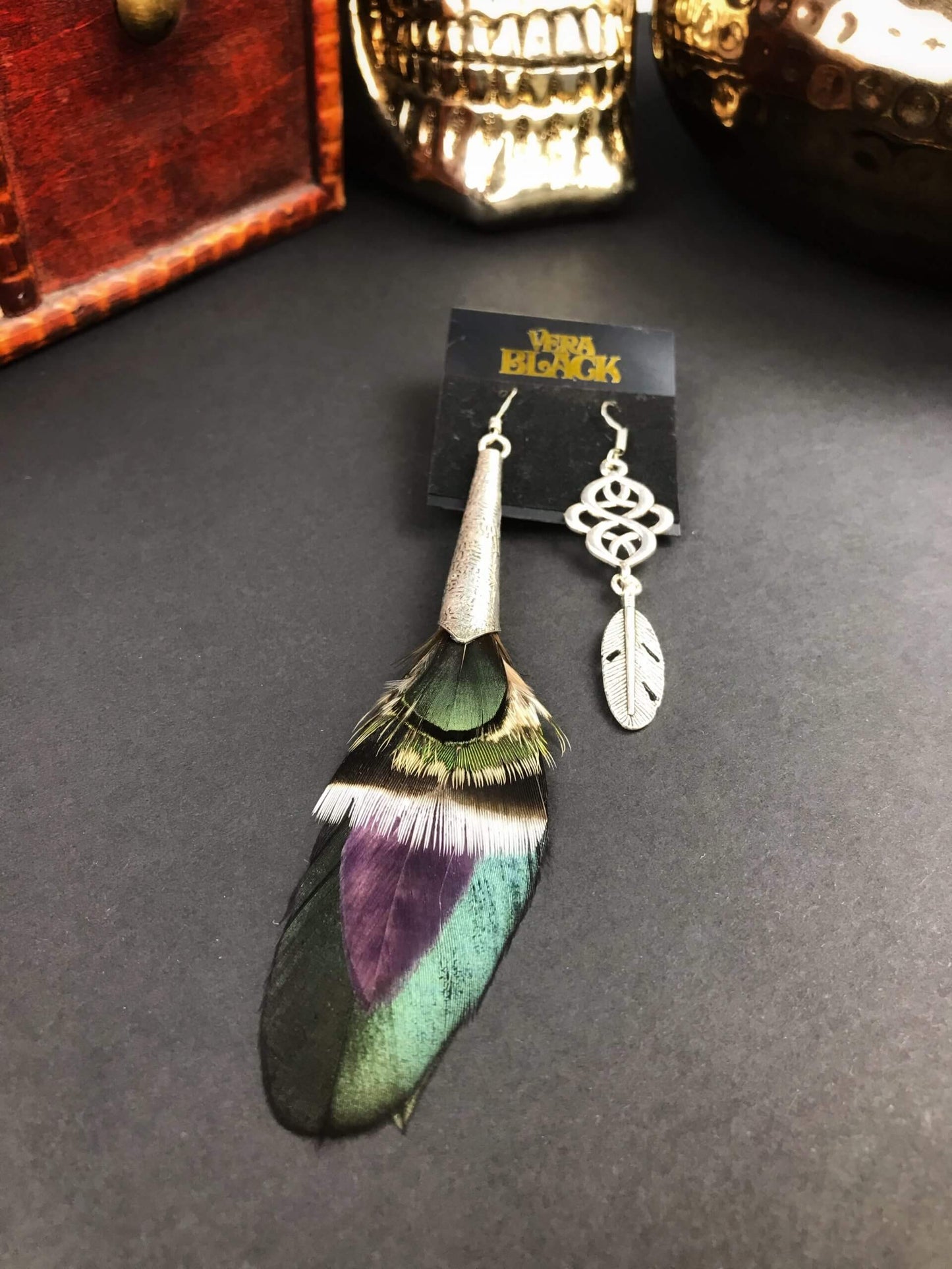 Purple Moon Feather Earrings