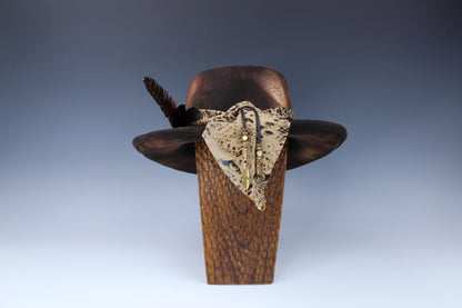 The Azteca Gambler Hat - Wool Felt Fedora, Country Western Cowboy Cowgirl Style Hat, Custom Distressed Burn Effect Festival Hat