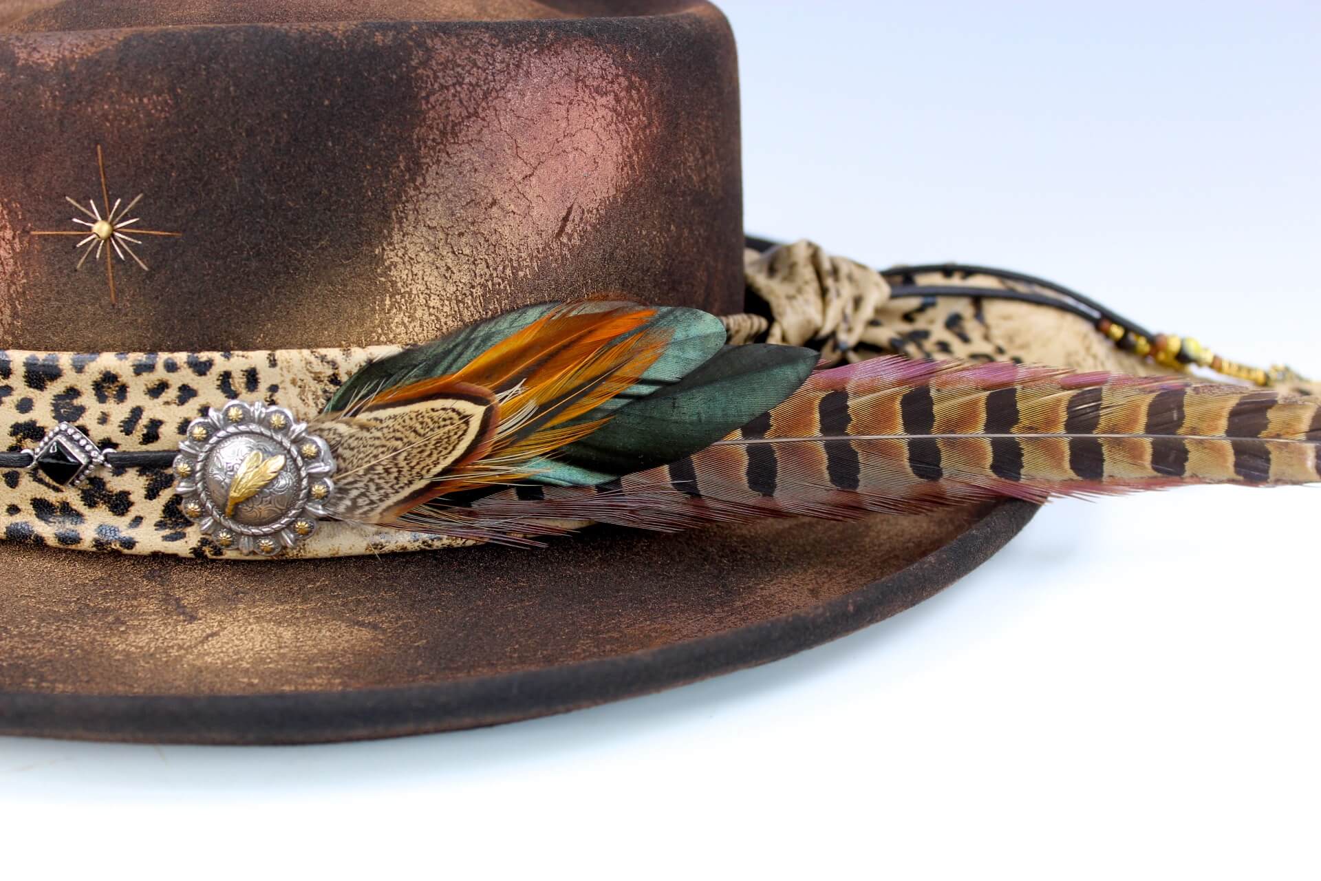 The Azteca Gambler Hat - Wool Felt Fedora, Country Western Cowboy Cowgirl Style Hat, Custom Distressed Burn Effect Festival Hat