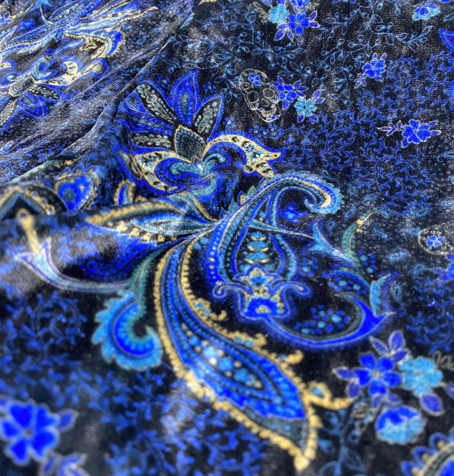 Electric Blue Paisley High Waisted Stretch Velvet Leggings