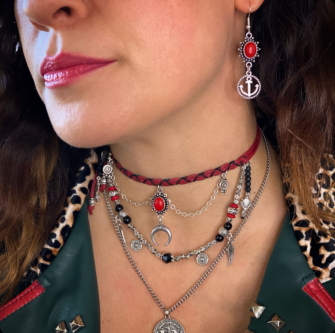 Bohemian Red Coral with Silver Anklet Armband Choker