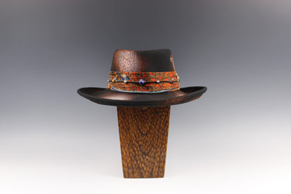 The Havana Gambler Hat - Wool Felt Fedora Unisex Country Western Style Hat For Men And Women Orange Detailing Distressed Burn Effect