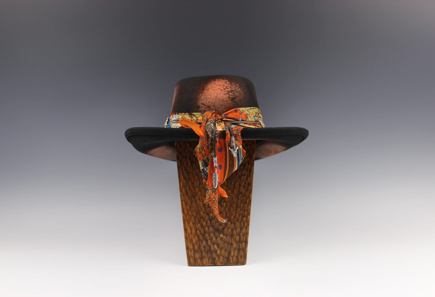 The Havana Gambler Hat - Wool Felt Fedora Unisex Country Western Style Hat For Men And Women Orange Detailing Distressed Burn Effect