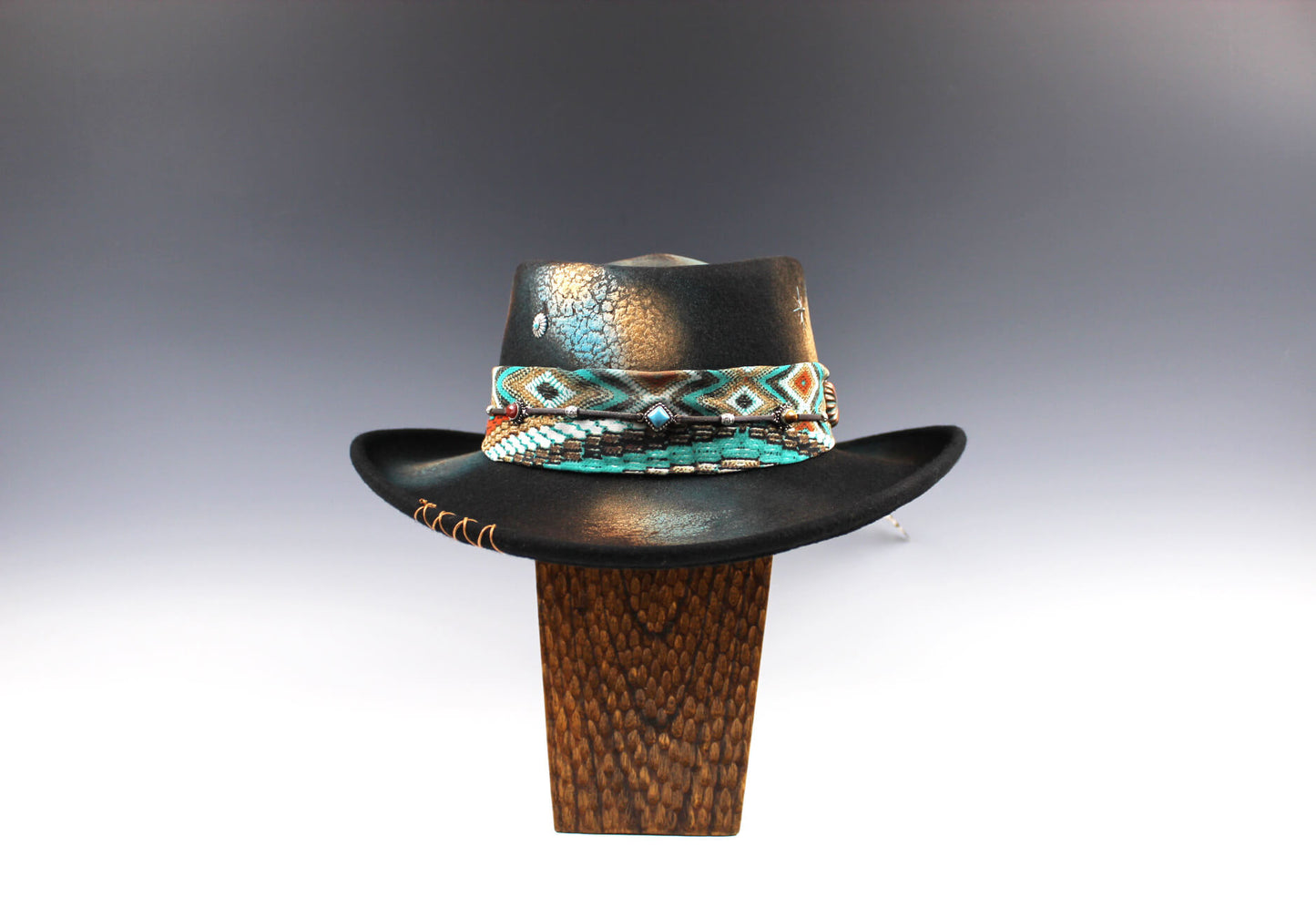 The Tequila Sunrise Gambler Hat Western Style Hat Bohemian Country Turquoise Detailing Gemstones And Feathers Unisex For Men And Women