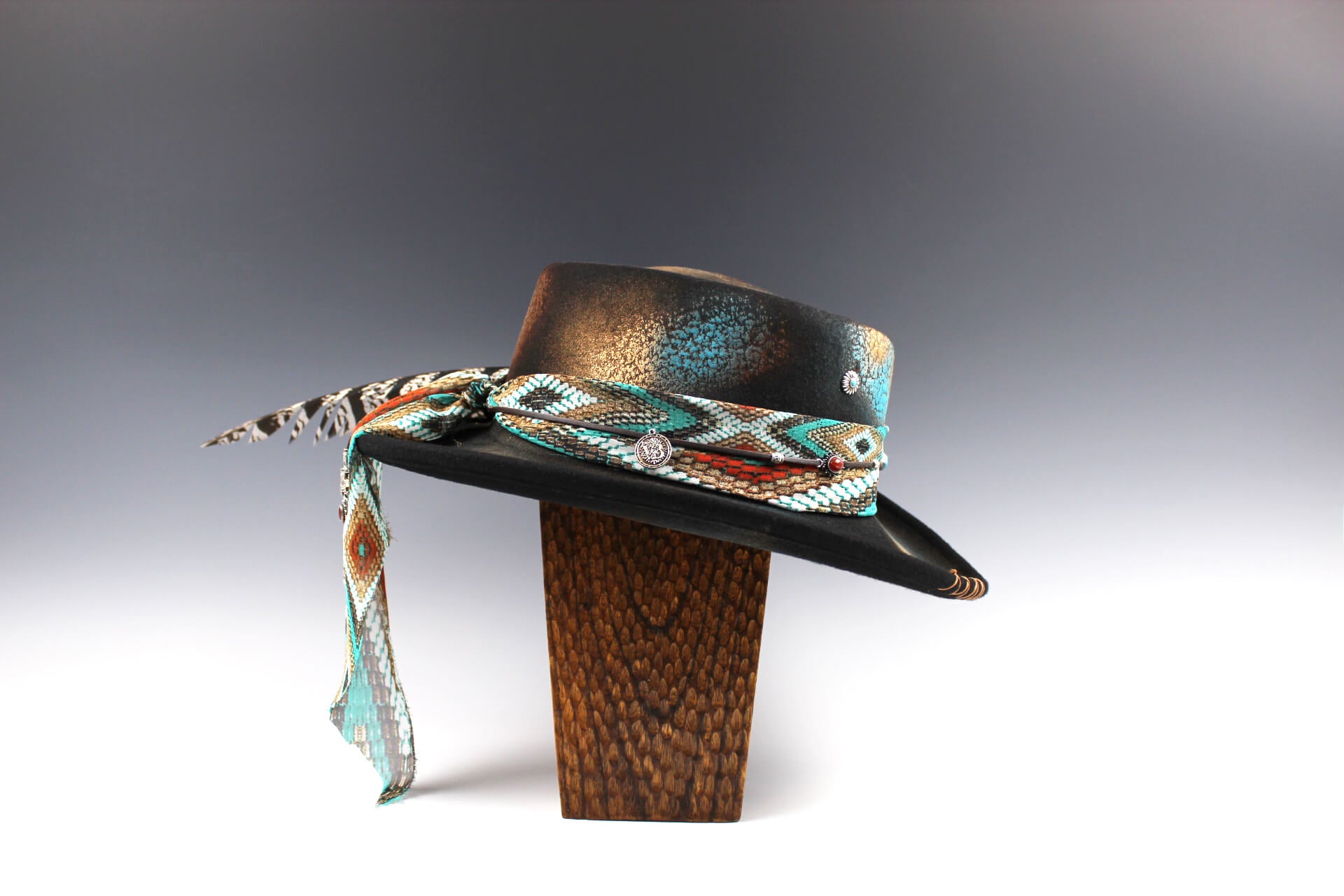 The Tequila Sunrise Gambler Hat Western Style Hat Bohemian Country Turquoise Detailing Gemstones And Feathers Unisex For Men And Women