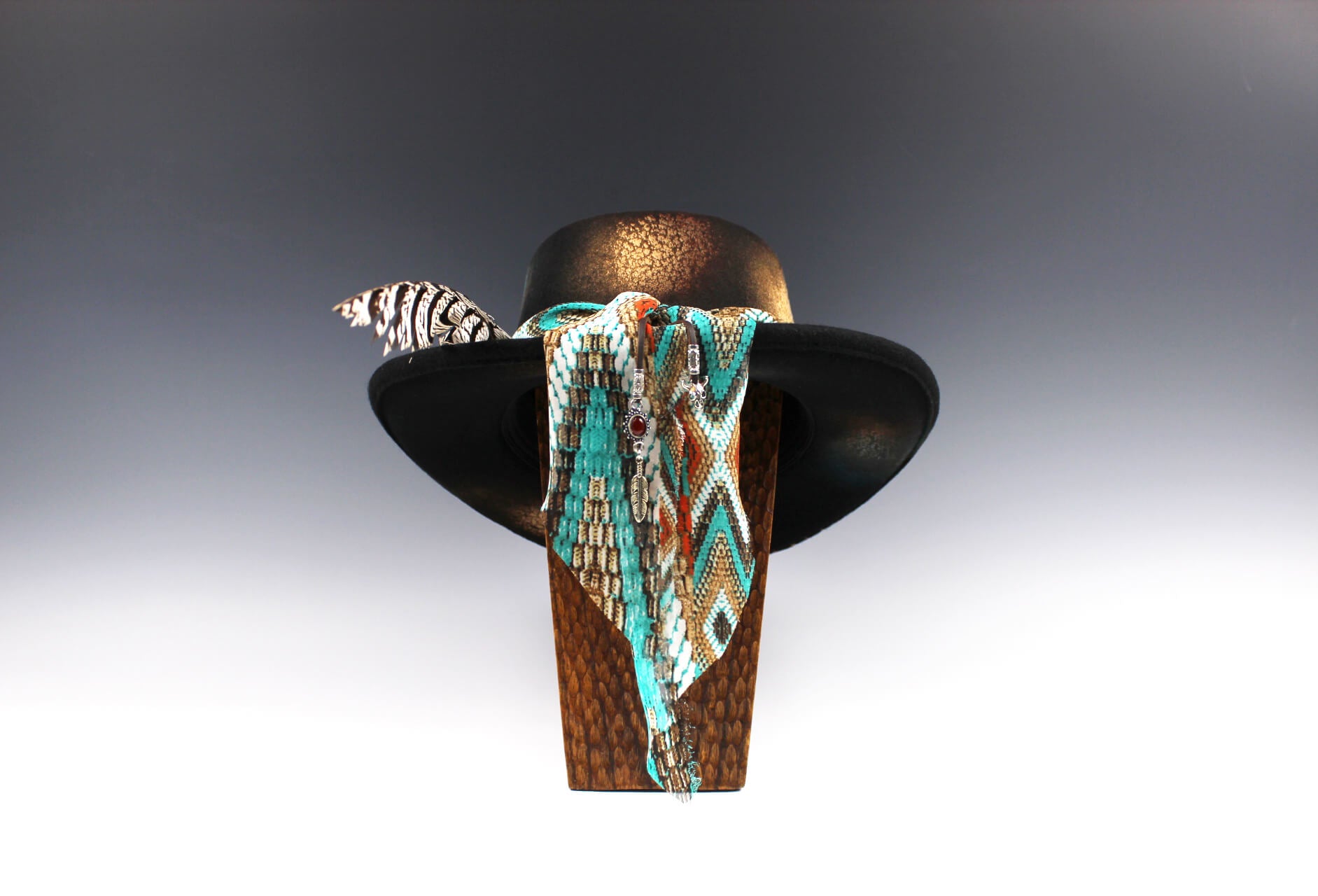 The Tequila Sunrise Gambler Hat Western Style Hat Bohemian Country Turquoise Detailing Gemstones And Feathers Unisex For Men And Women