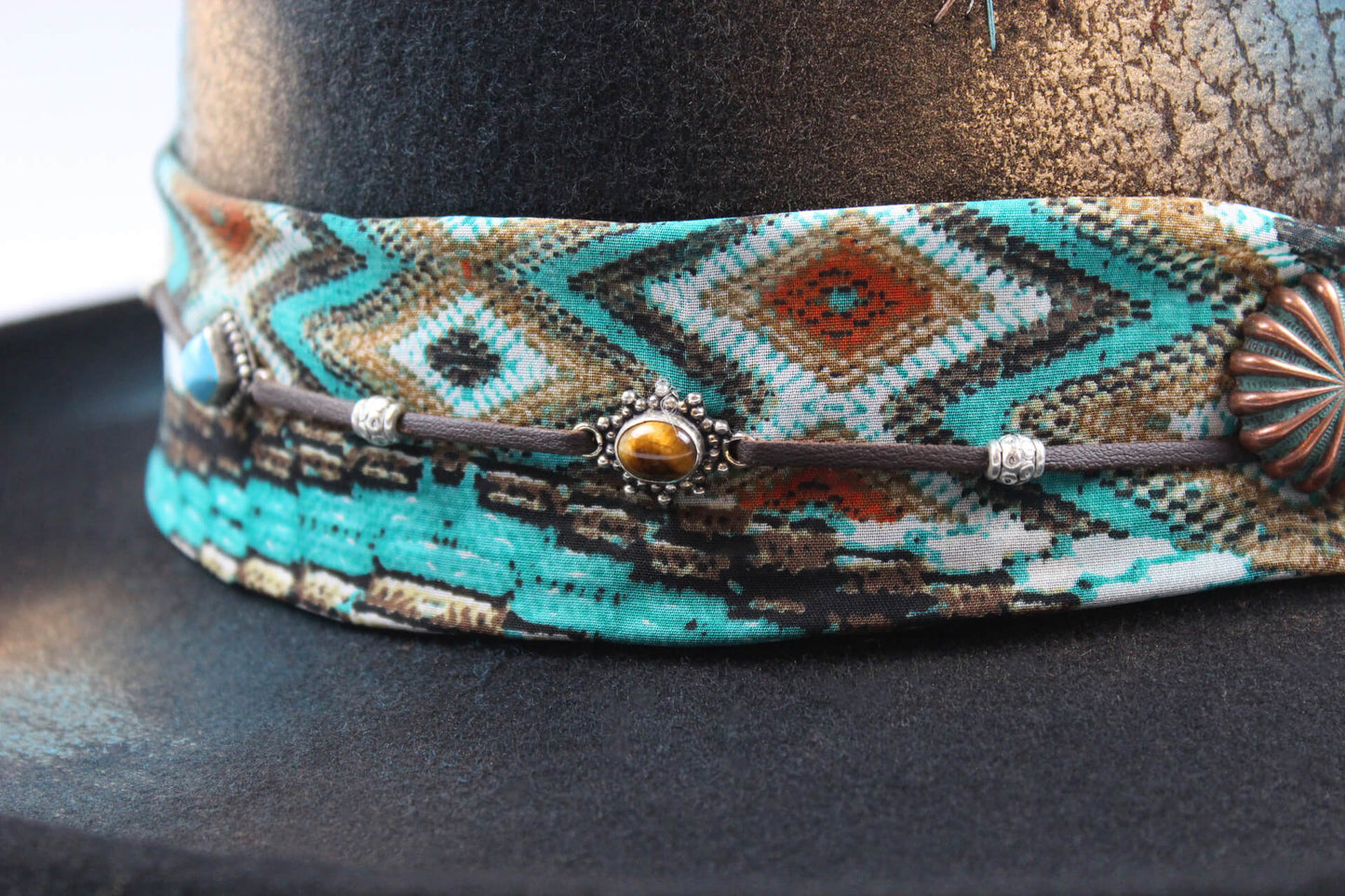 The Tequila Sunrise Gambler Hat Western Style Hat Bohemian Country Turquoise Detailing Gemstones And Feathers Unisex For Men And Women