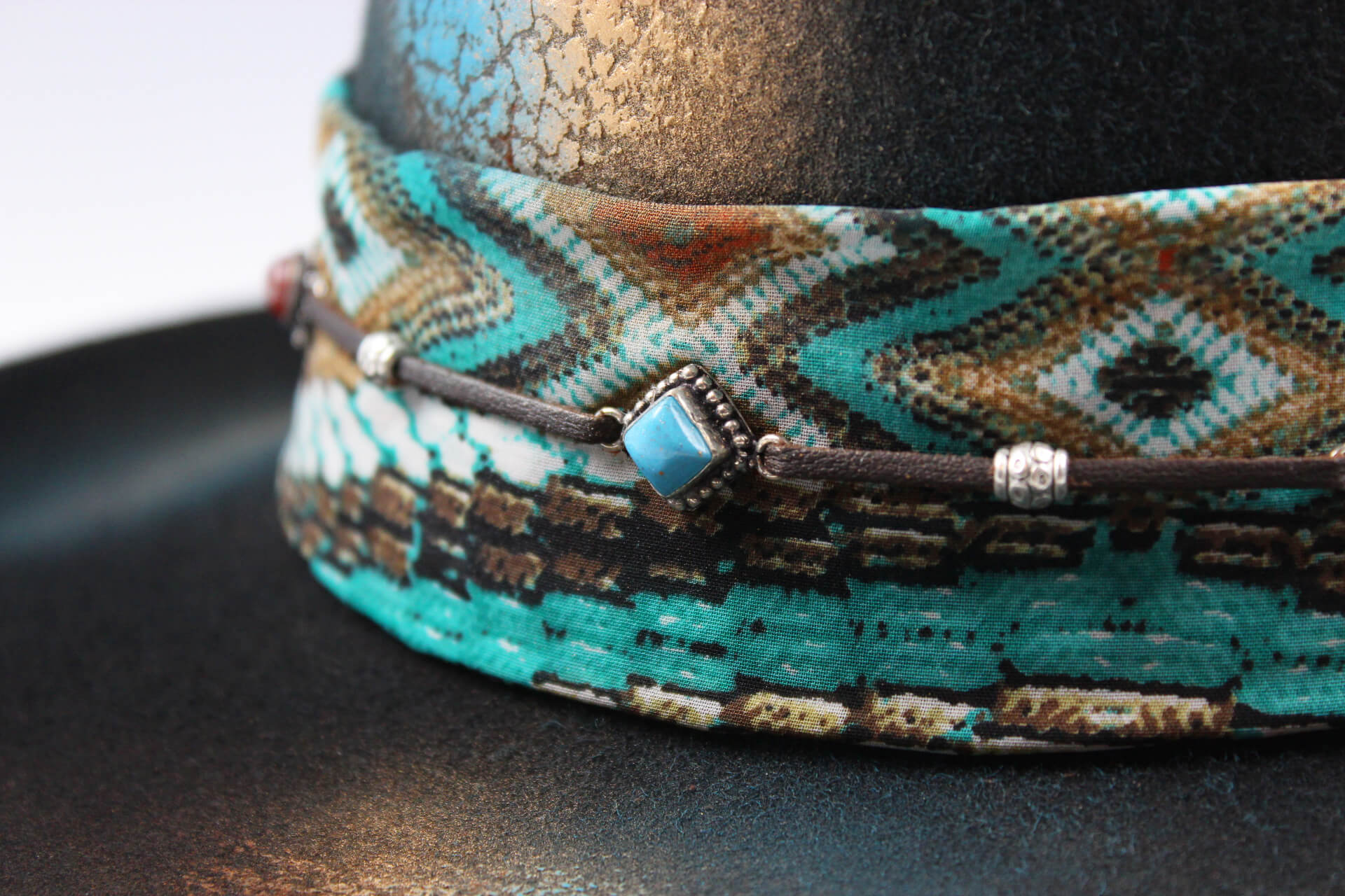 The Tequila Sunrise Gambler Hat Western Style Hat Bohemian Country Turquoise Detailing Gemstones And Feathers Unisex For Men And Women