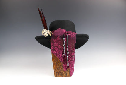 The Ruby Tuesday Gambler - Wool Felt Fedora Hat Black Handmade Country Western Style Cowboy Hat Pink Detailing Jimi Hendrix Stevie Nicks Hat