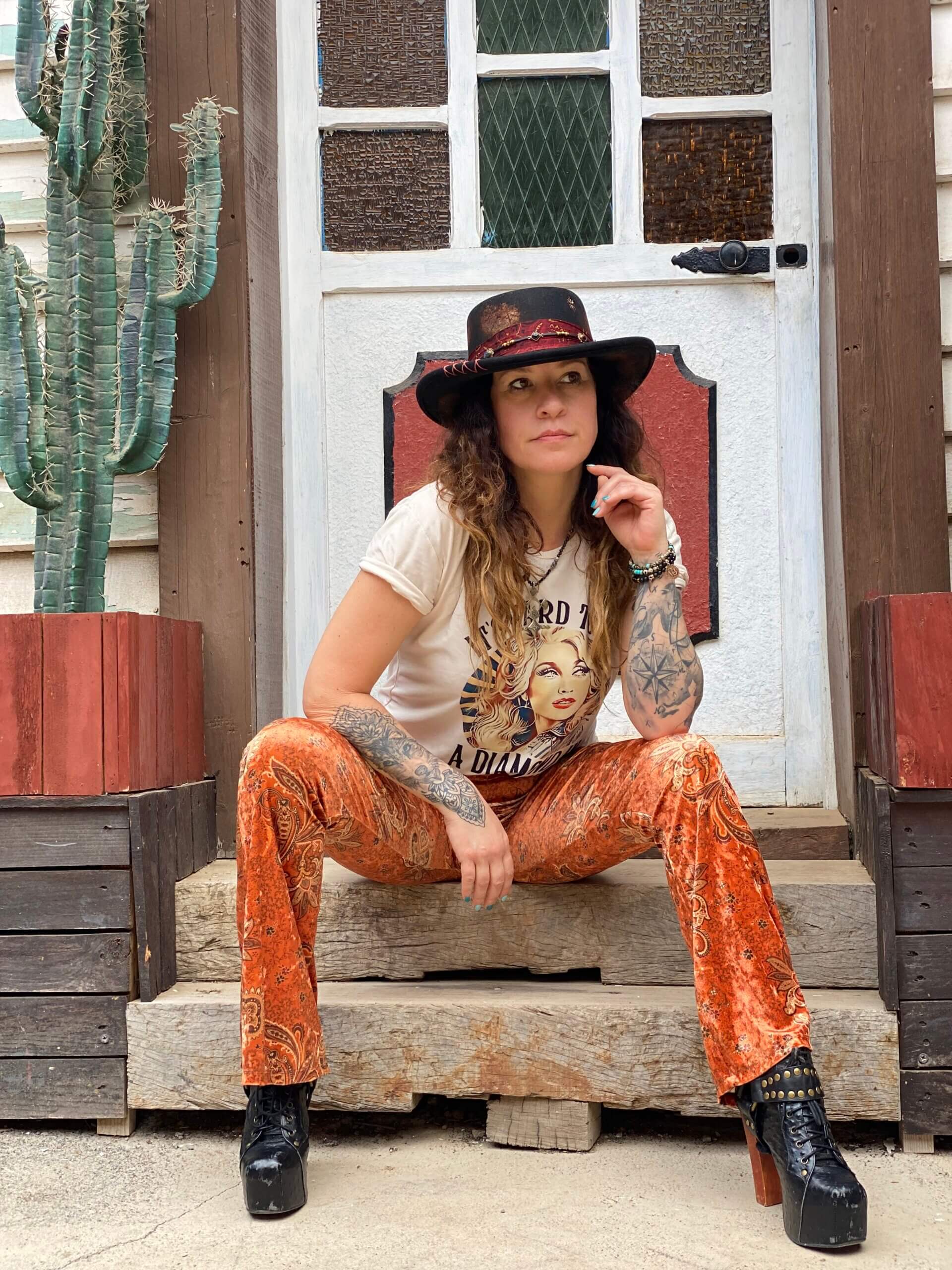 El Dorado Paisley High Waisted Stretch Velvet Bell Bottoms - Country & Western Cowgirl Rock n Roll Hippie Gypsy Flares Trousers Unisex