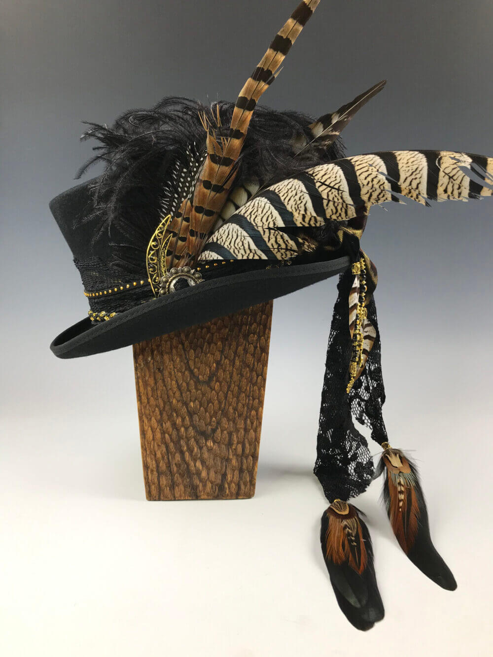 The Sleepy Hollow Top Hat -  Stevie Nicks Style Hat For Wedding Costume Funeral Hat Black And Gold Festival Hat Unisex For Men And Women