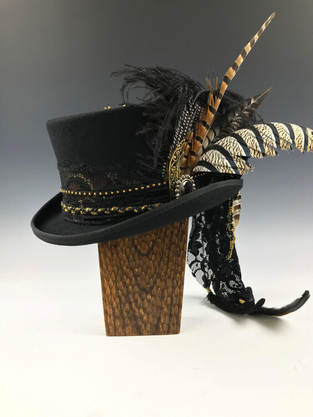 The Sleepy Hollow Top Hat -  Stevie Nicks Style Hat For Wedding Costume Funeral Hat Black And Gold Festival Hat Unisex For Men And Women