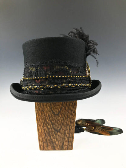 The Sleepy Hollow Top Hat -  Stevie Nicks Style Hat For Wedding Costume Funeral Hat Black And Gold Festival Hat Unisex For Men And Women