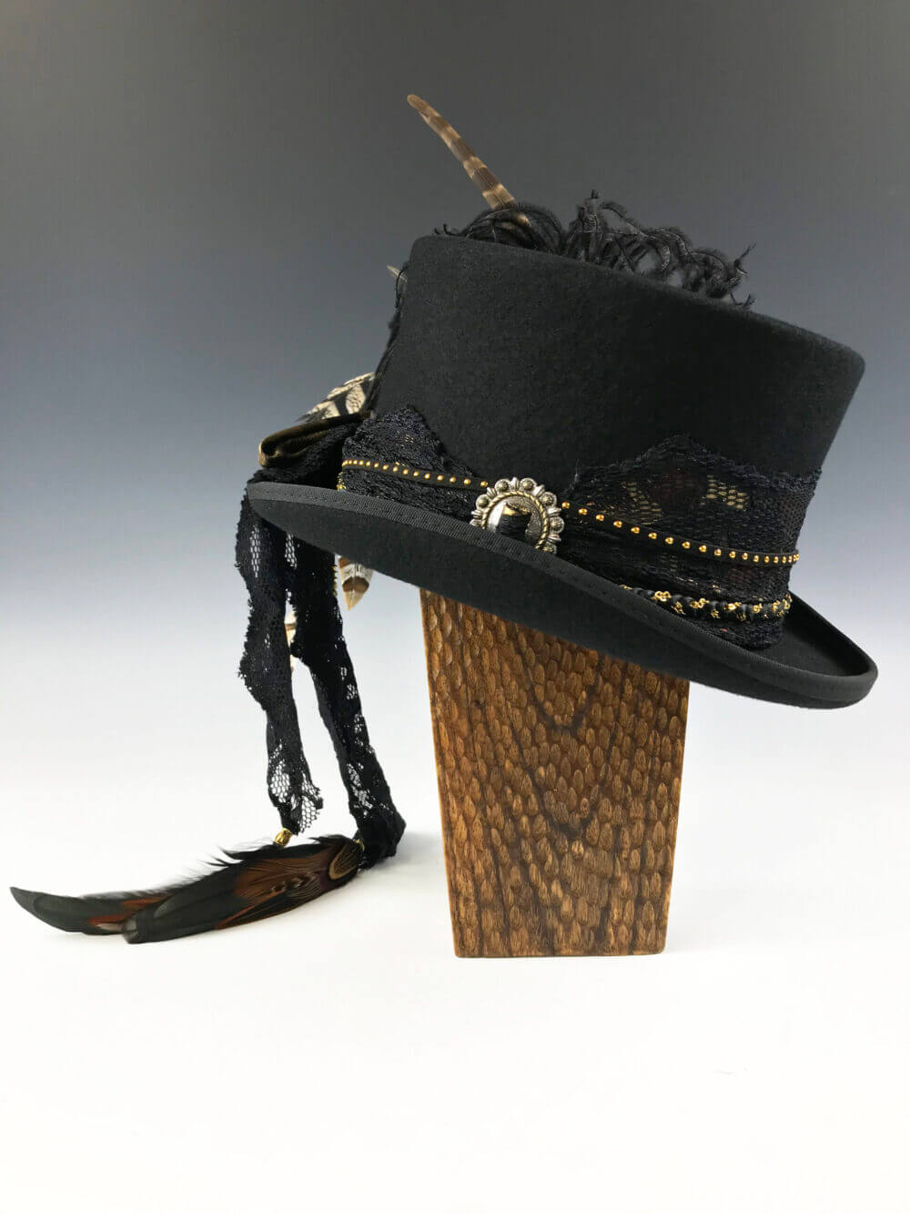 The Sleepy Hollow Top Hat -  Stevie Nicks Style Hat For Wedding Costume Funeral Hat Black And Gold Festival Hat Unisex For Men And Women