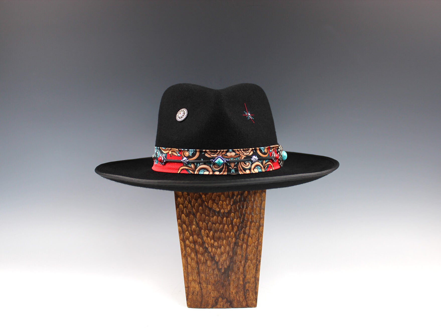 The Hendrix Fedora - Hat Rock and Roll Style Hat Unisex For Men And Women Blues Gig Musician Hat Black And Silver Detailing Paisley Silk