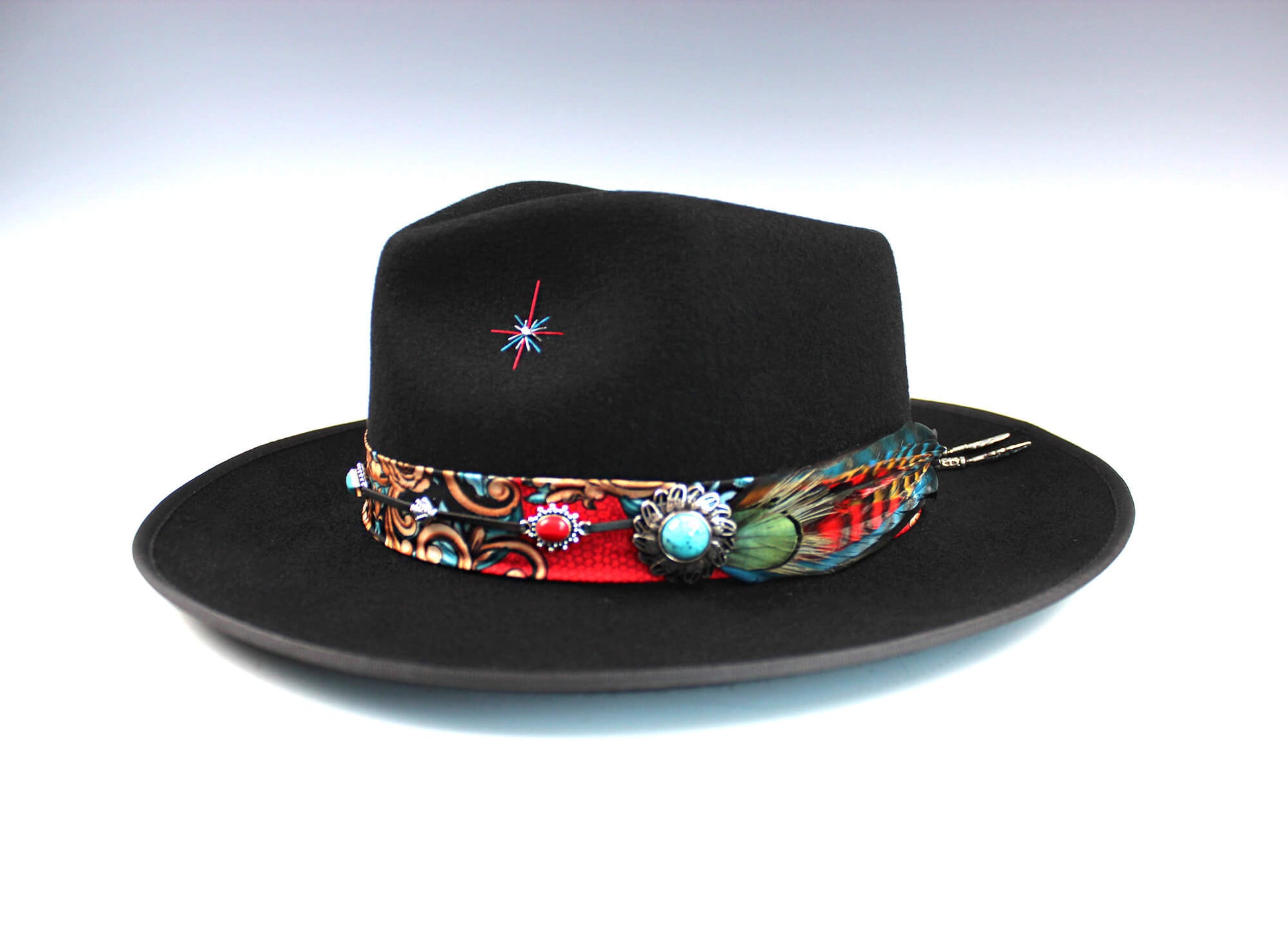 The Hendrix Fedora - Hat Rock and Roll Style Hat Unisex For Men And Women Blues Gig Musician Hat Black And Silver Detailing Paisley Silk