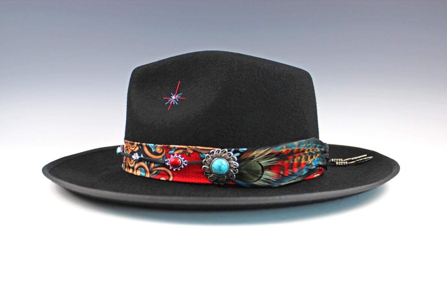 The Hendrix Fedora - Hat Rock and Roll Style Hat Unisex For Men And Women Blues Gig Musician Hat Black And Silver Detailing Paisley Silk