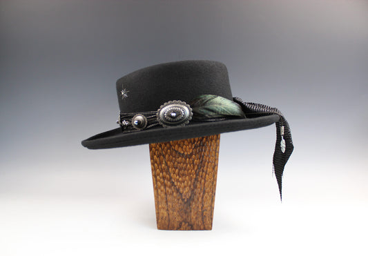 The Tombstone Gambler - Wool Felt Fedora Hat Black Country Western Style Cowboy Hat Unisex For Men And Women Black Detailing Rock and Roll