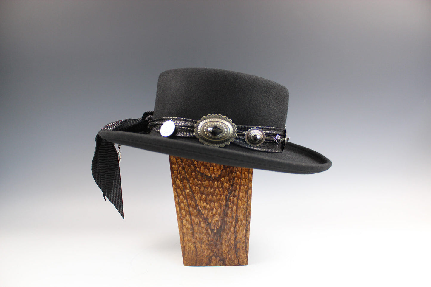 The Tombstone Gambler - Wool Felt Fedora Hat Black Country Western Style Cowboy Hat Unisex For Men And Women Black Detailing Rock and Roll