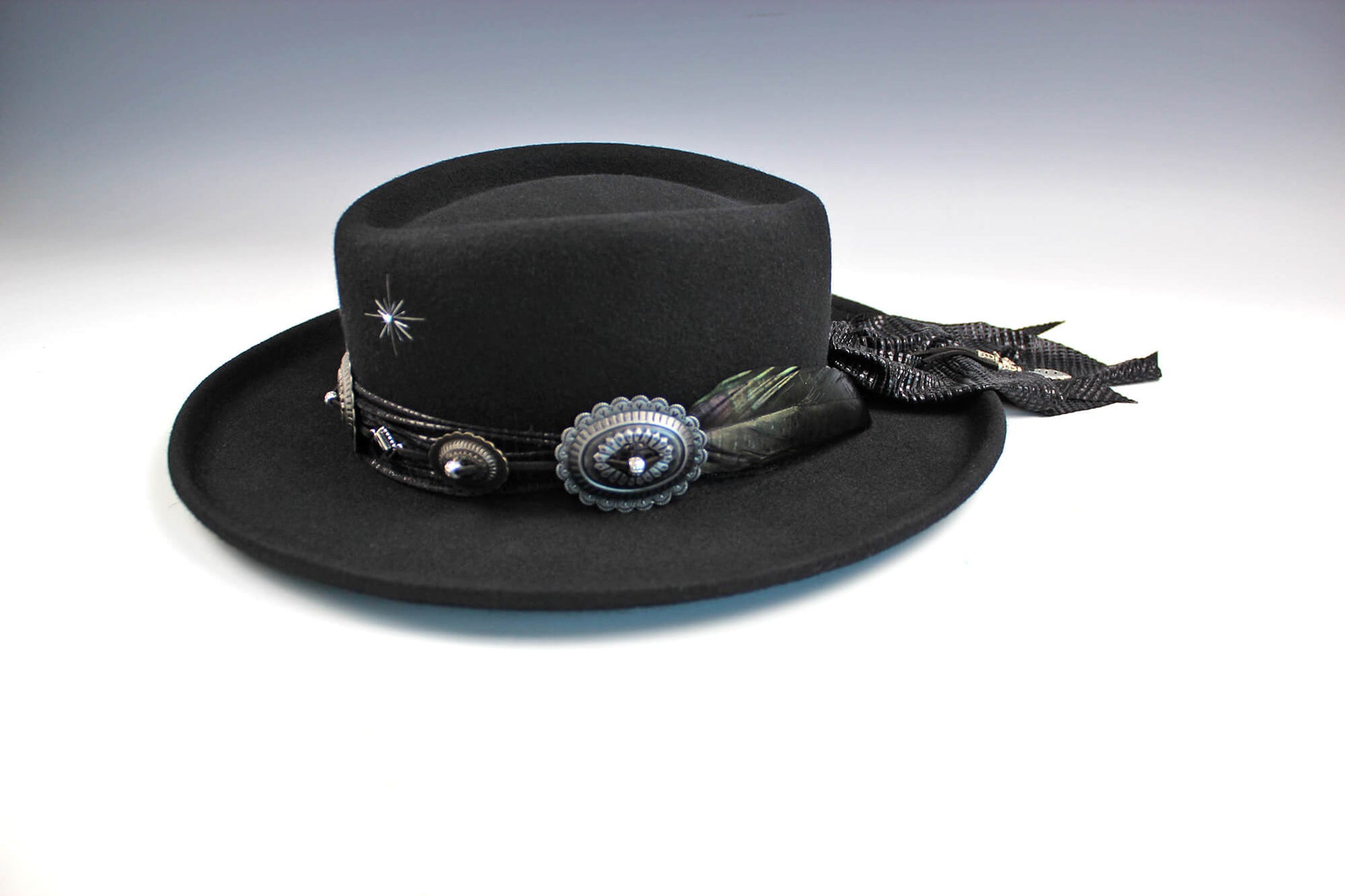 The Tombstone Gambler - Wool Felt Fedora Hat Black Country Western Style Cowboy Hat Unisex For Men And Women Black Detailing Rock and Roll