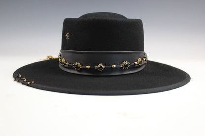 The Black Stallion Gambler Fedora Flat Brimmed Spanish Style Hat Unisex Western Style For Men And Women Andalusian Style Wool Felt Hat