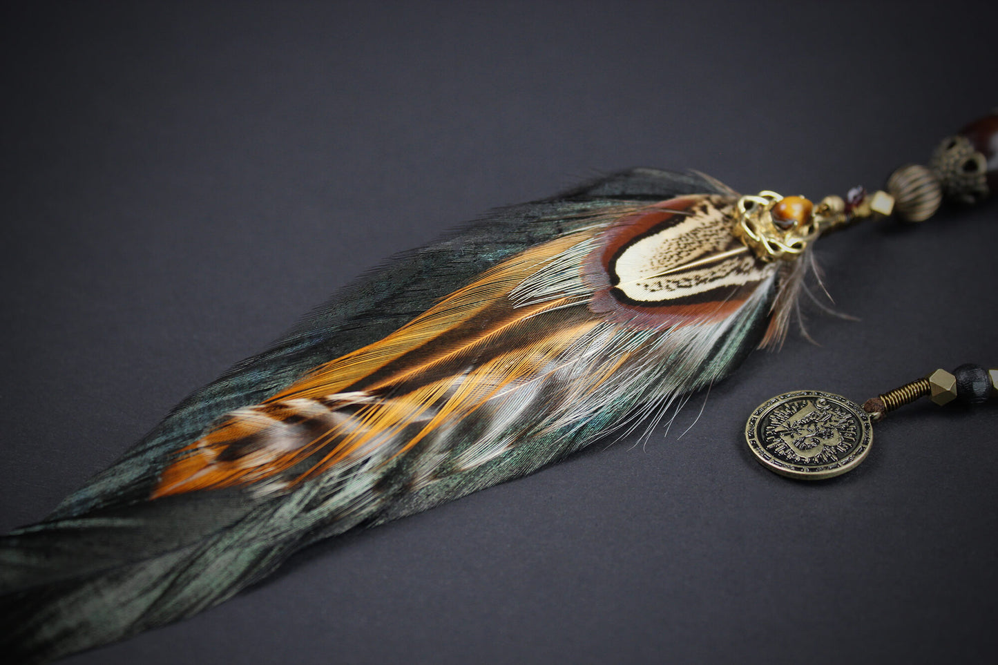 Bohemia Tiger's Eye Feather Hair Braider