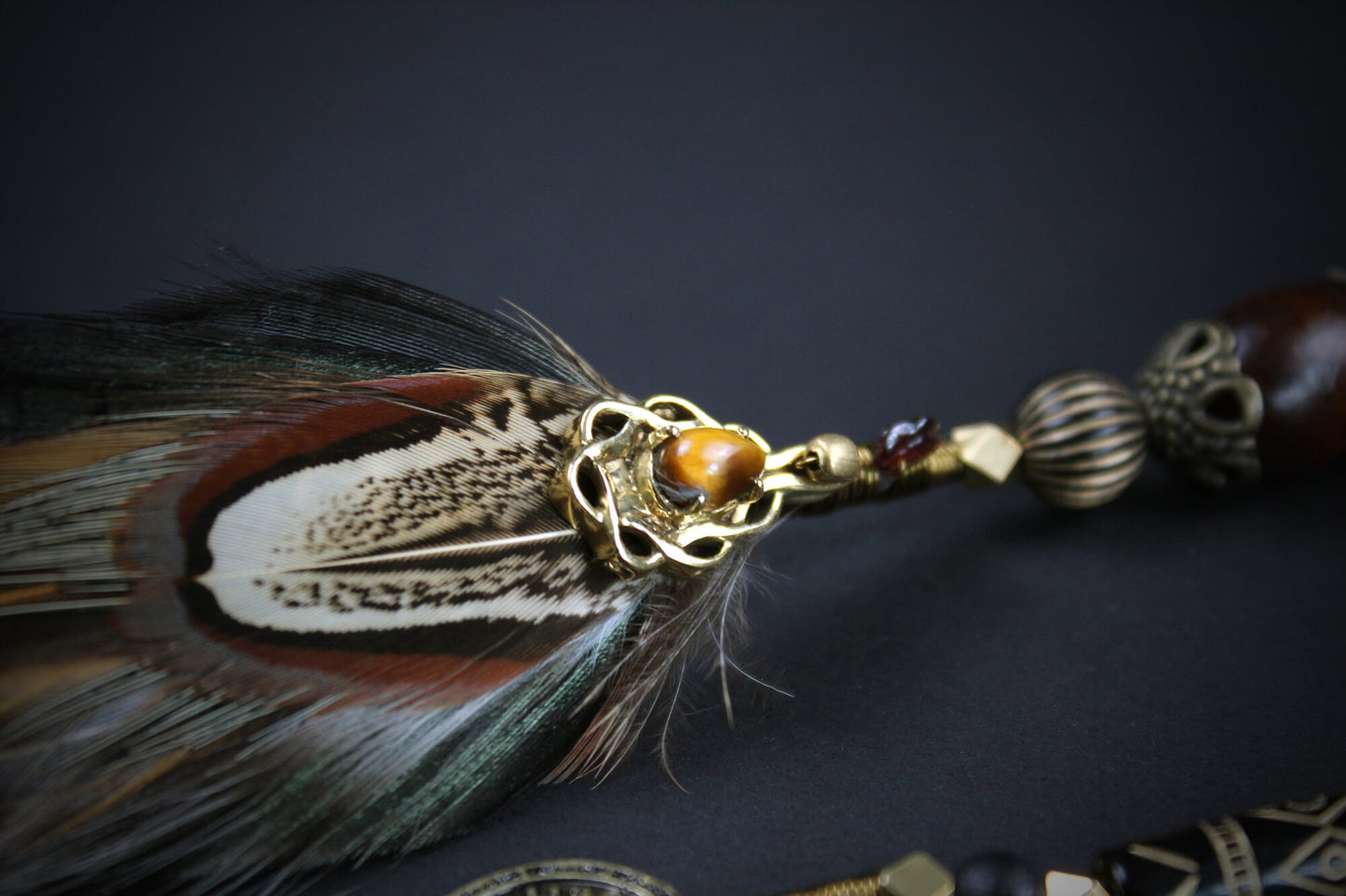 Bohemia Tiger's Eye Feather Hair Braider