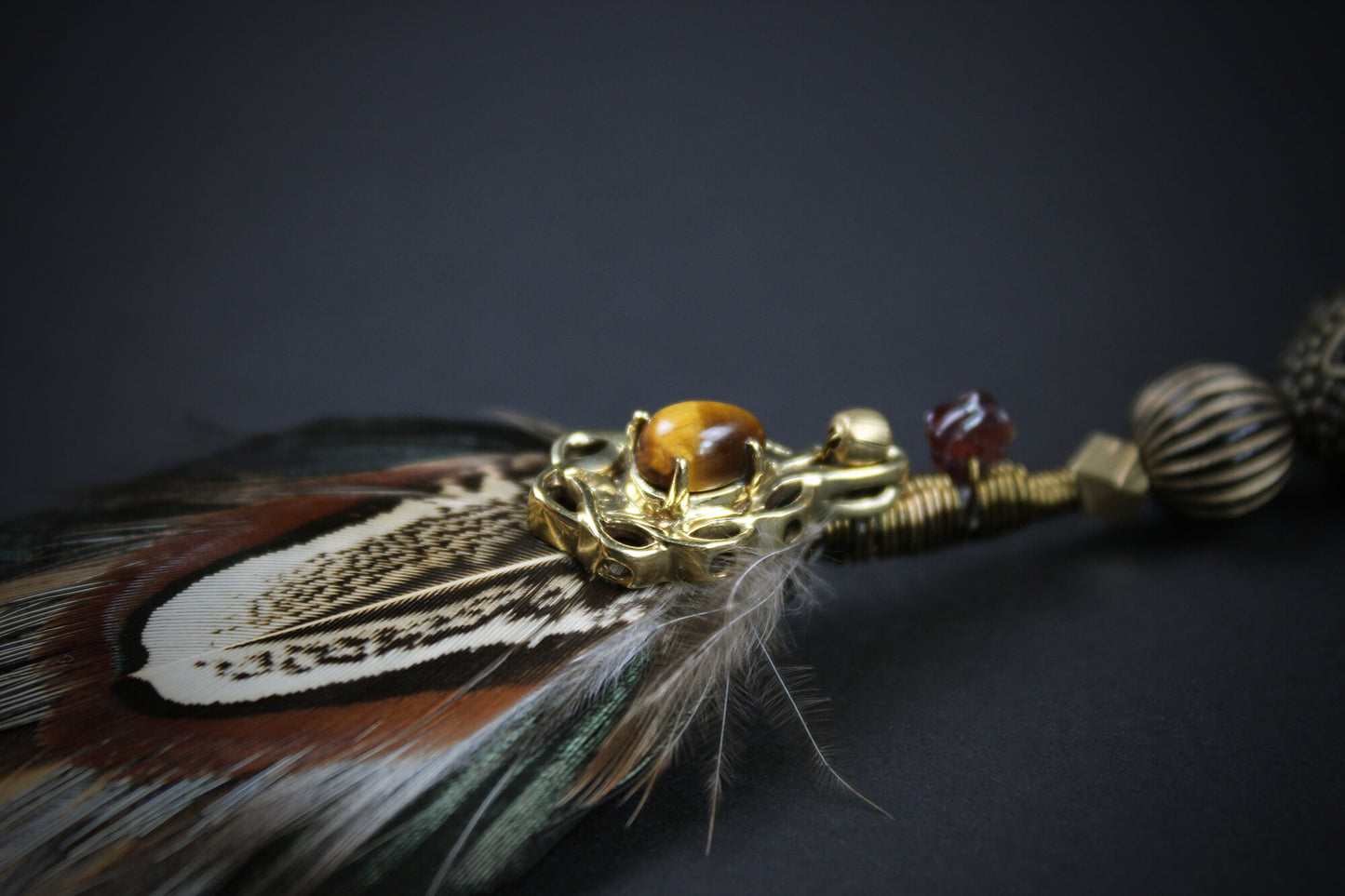 Bohemia Tiger's Eye Feather Hair Braider