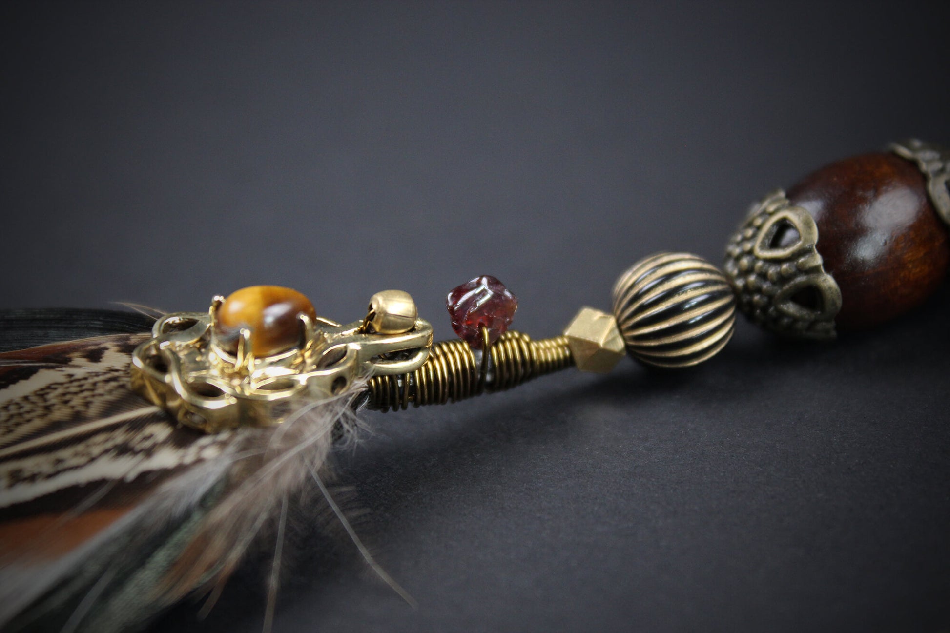 Bohemia Tiger's Eye Feather Hair Braider