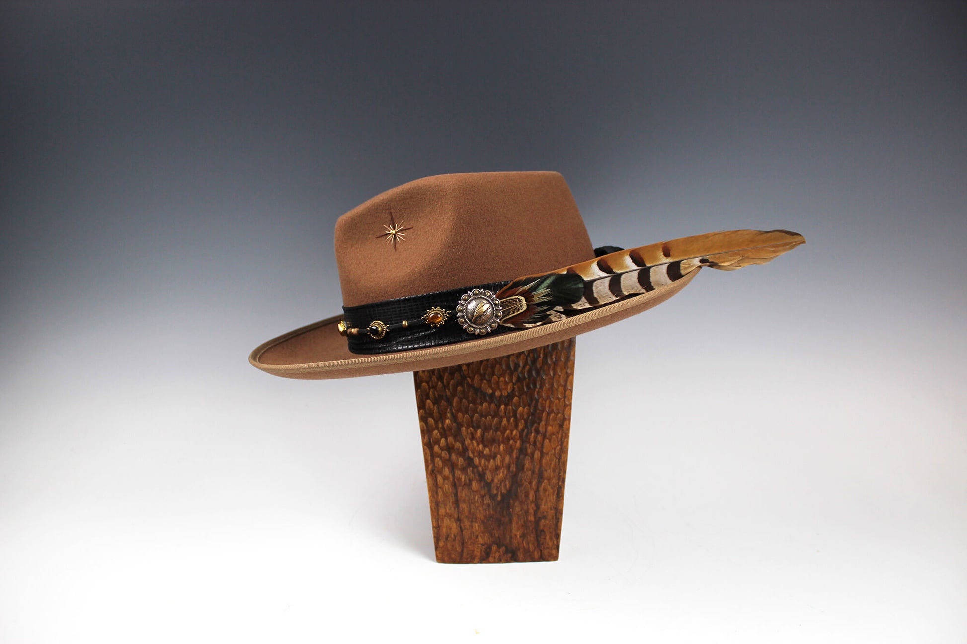 The Lone Rider Fedora Wool Felt Country Western Style Hat Unisex For Men And Women Brown Cowboy Hat Gold Detailing Rock n Roll Hat