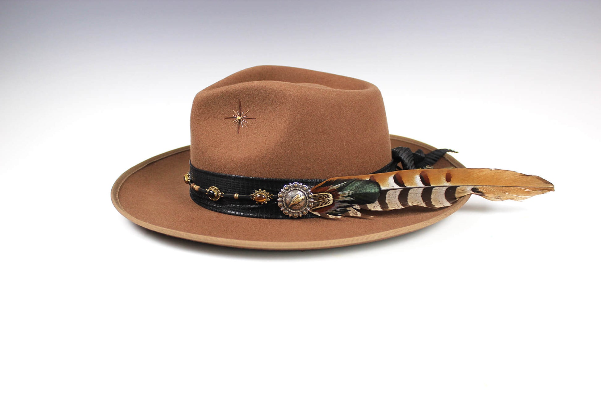 The Lone Rider Fedora Wool Felt Country Western Style Hat Unisex For Men And Women Brown Cowboy Hat Gold Detailing Rock n Roll Hat