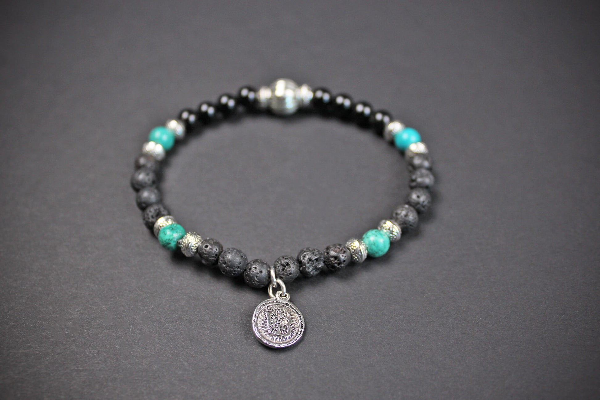 The Blue Phoenix Beaded Bracelet - Unisex Semi Precious Stone Bracelet Rock n Roll Tribal Style Bracelet with Onyx Howlite & Lava Stone