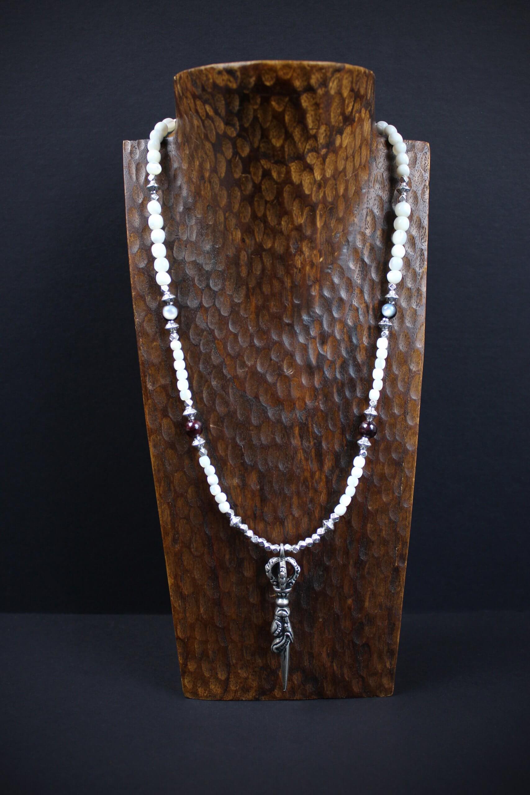 The Briar Necklace - Rock n Roll Tribal Elegant Style White Troca Shell Silver Detailing Burning Man Festival Music Fashion