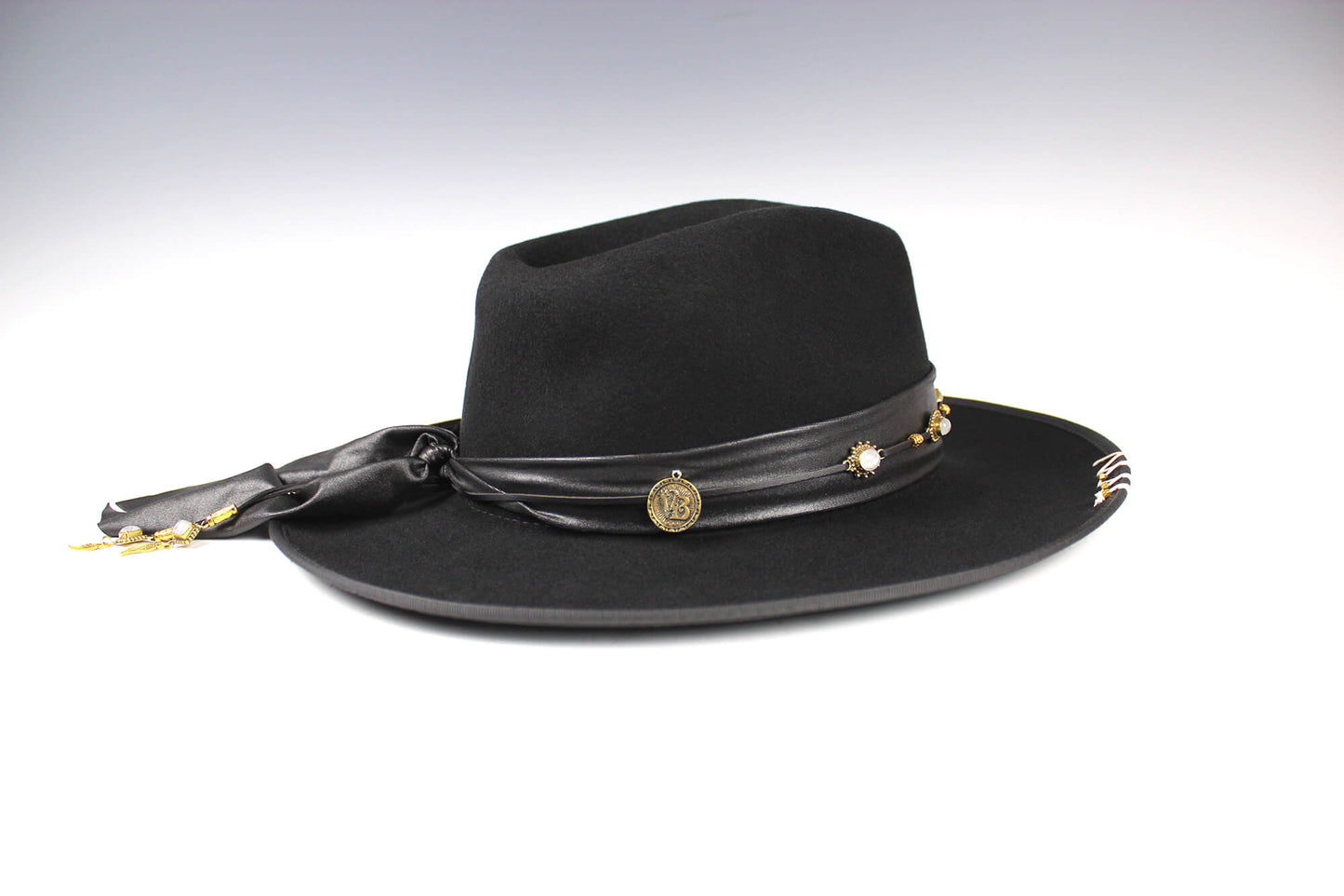 The Diablo Fedora - Rock and Roll Style Hat Unisex For Men And Women Blues Gig Musician Hat Black And Gold Detailing with moonstone