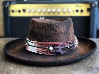 The Dusty Springfield Gambler - Wool Felt Country Western Cowgirl Style Cowboy Distressed Burn Effect Hat unisex men & women