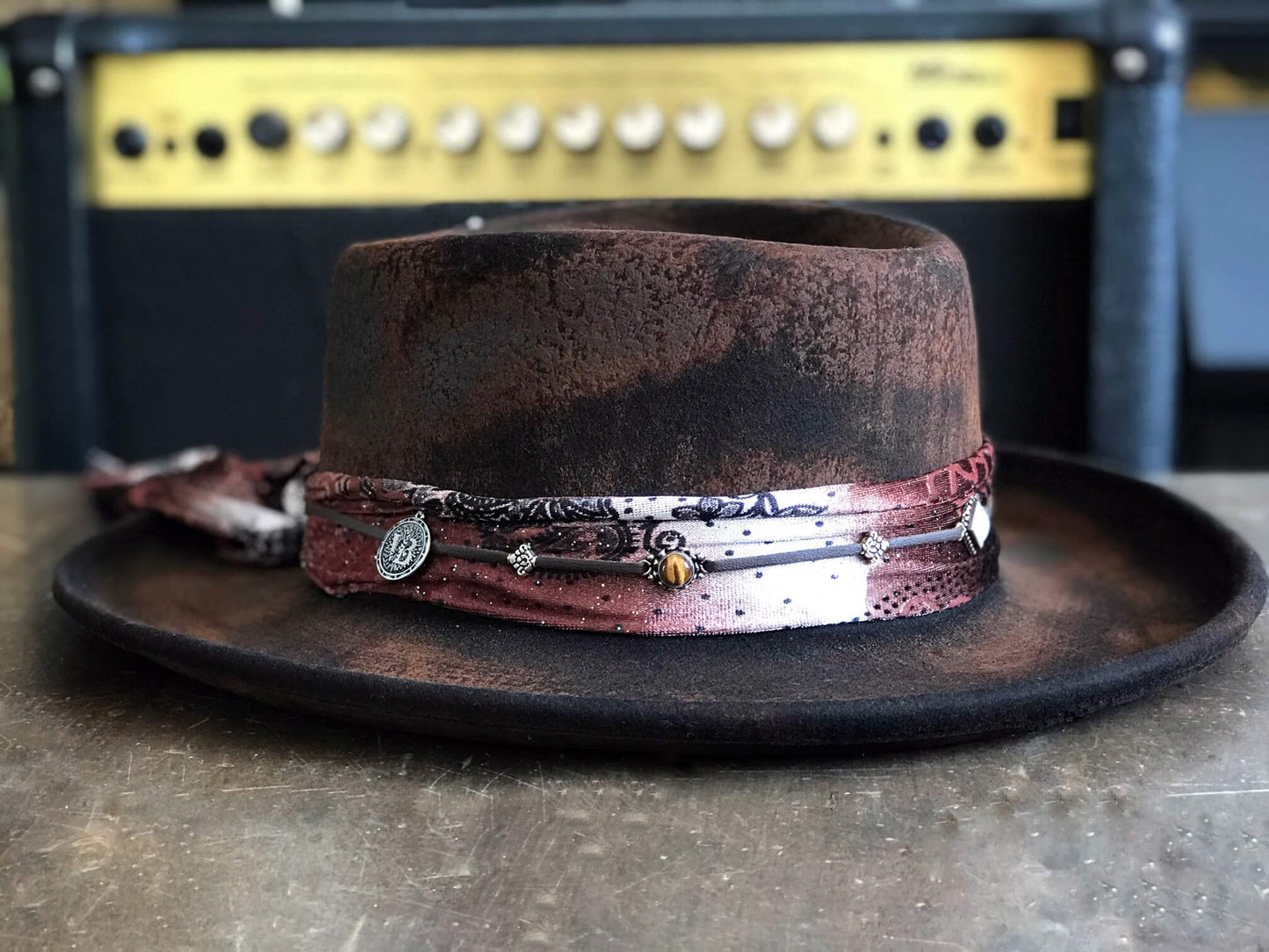 The Dusty Springfield Gambler - Wool Felt Country Western Cowgirl Style Cowboy Distressed Burn Effect Hat unisex men & women