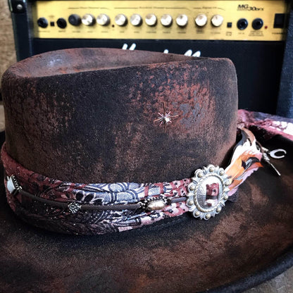 The Dusty Springfield Gambler - Wool Felt Country Western Cowgirl Style Cowboy Distressed Burn Effect Hat unisex men & women