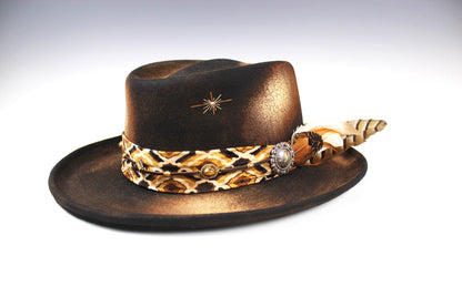 The Jefferson Gambler - Wool Felt Fedora Hat Black Brown Handmade Country Western Style Cowboy Hat Unisex For Men And Women