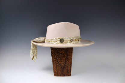 The Stardust Fedora Rose Pink Wool Felt Wedding Hat Gold Detailing Unisex Hat For Men And Women Country And Western Style Bohemian Hat